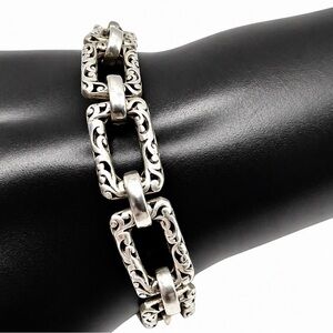LOIS HILL Sterling Silver Cut Out Rectangular Open Link Toggle Bracelet RARE